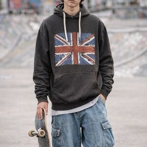 Cedar Wood State Union Jack Graphic Charcoal Drawstring Hoodie Kangaroo Pocket L
